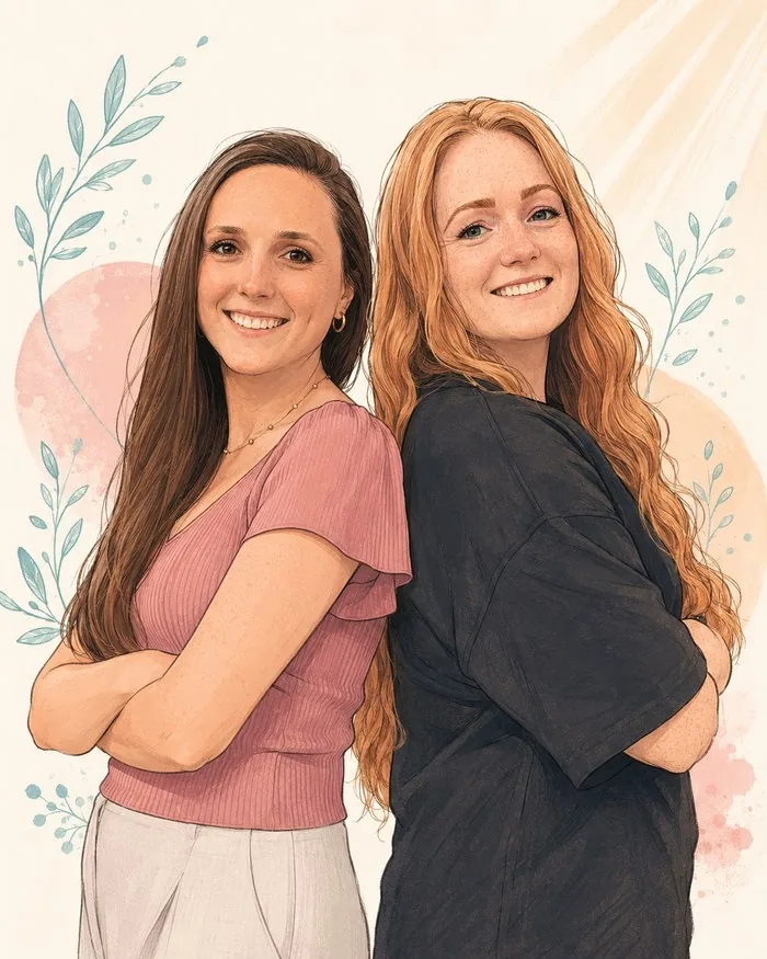 Laura und Justine Rücken an Rücken mit verschränkten Armen – Comic-Illustration