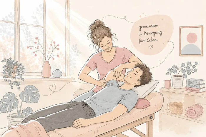 Illustration: Physiotherapeutische Behandlung an der Liege