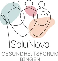 Das SaluNova-Logo: drei verwobene Line-Art-Figuren, Unterzeile Gesundheitsforum Bingen