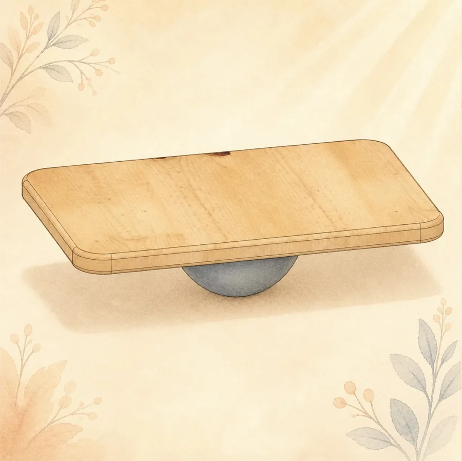 Illustration: Das modulare Therapiebrett von der Seite – Brett auf Halbkugel-Modul